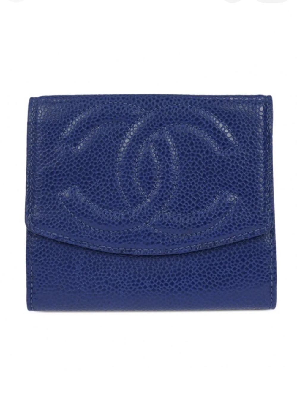Chanel Blue Cavier Leather Card Wallet with Quilted Logo